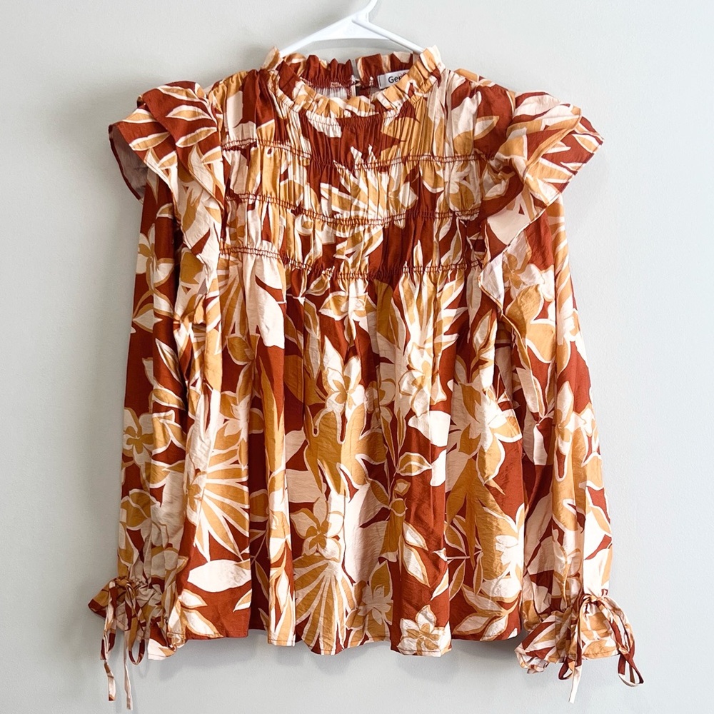 GeeGee Smocked Ruffle Long Sleeve Floral Blouse